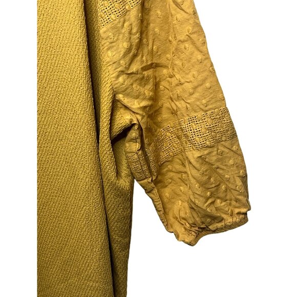 Soleillee Plus Size 2X Yellow Textured Peasant Blouse Puff Sleeve Boho Top - Picture 4 of 13